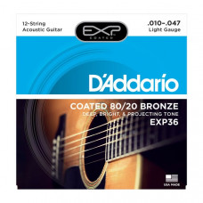 Струни для гітари D'ADDARIO EXP36 EXP COATED 80/20 BRONZE LIGHT 12-STRING (10-47)