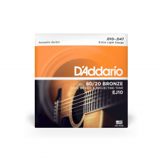 Струни для гітари D'ADDARIO EJ10 80/20 BRONZE EXTRA LIGHT (10-47)
