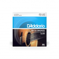 Струни для гітари D'ADDARIO EJ36 80/20 BRONZE REGULAR LIGHT 12-STRING (10-47)
